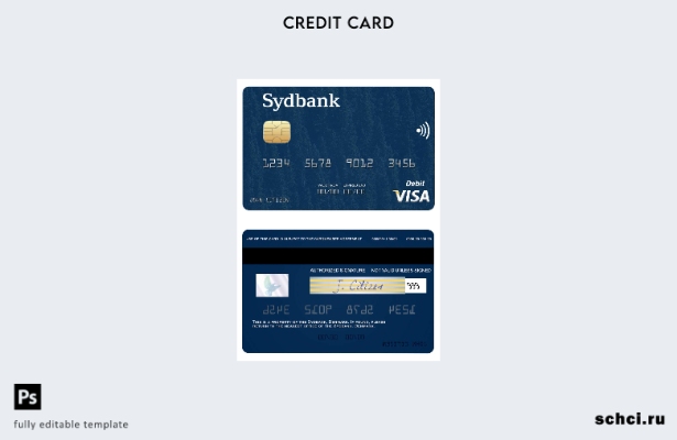 цифровая загрузка шаблона дебетовой карты Visa Sydbank Дании